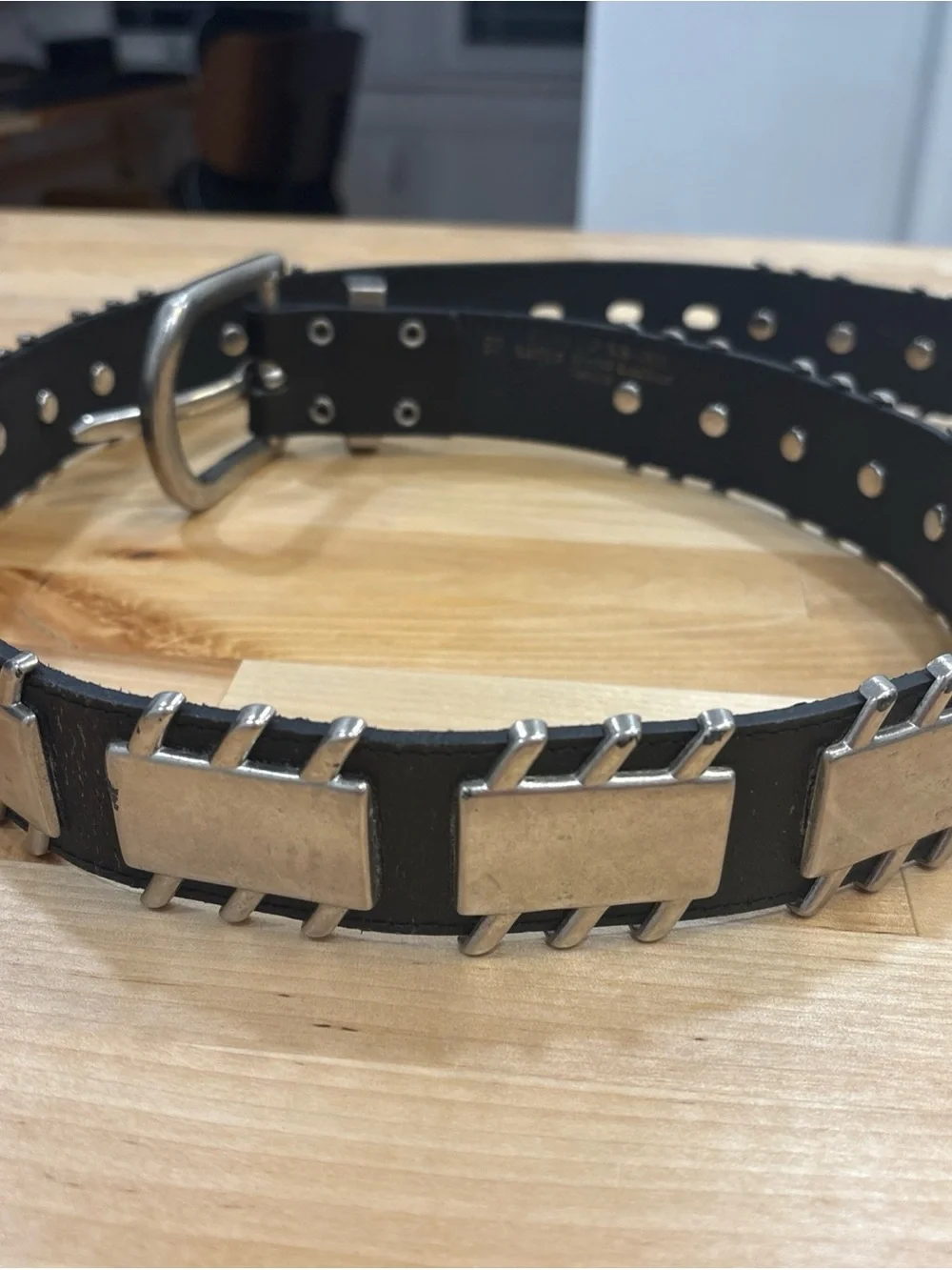 latigo bonded leather belt featuring punk-inspired metal plates silver studs